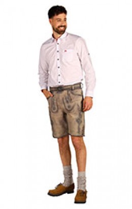 Lederhose kort Fabian beige-antraciet