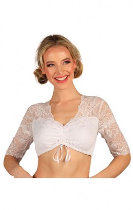 Dirndlblouse Lore wit met 3/4 mouwtjes kant