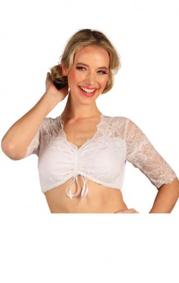 Dirndlblouse Lore wit met 3/4 mouwtjes kant