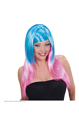 pruik, meerkleurig blauw/rose