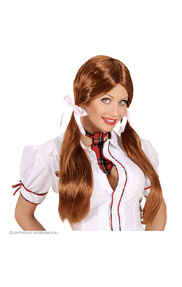 pruik, schoolmeisje bruin