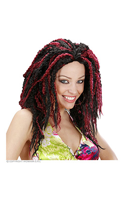 pruik, rasta zwart/kastanjebruin