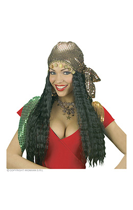 pruik, zigeunerin met hoofddoek, in doos