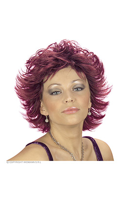 pruik, wet look bordeaux rood, in doos