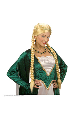 pruik, middeleeuwse koningin blond, in doos