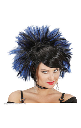 pruik, rock prinses zwart/blauw