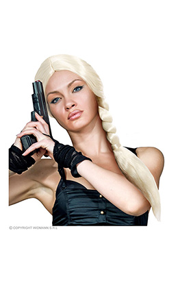 pruik, dikke lange vlecht blond