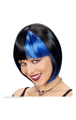 pruik, zoey zwart met blauwe highlights