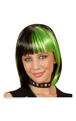 pruik, zoey zwart met groene highlights