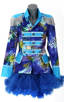 Carnavalsjasje luxe blauw met panterprint kort