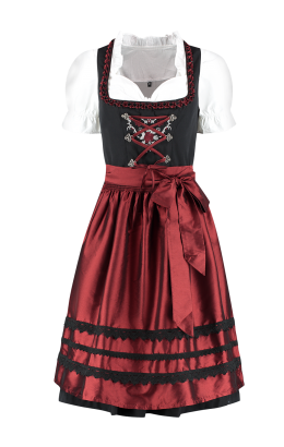 Dirndl zwart - wijnrood incl. blouse