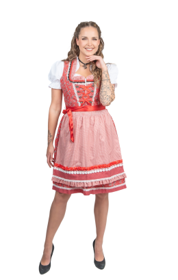 Dirndl jurkje 2-delig rood wit bloemdesign