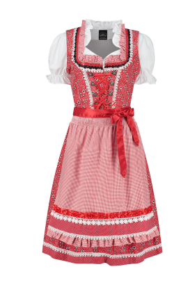 Dirndl jurkje 2-delig rood wit bloemdesign