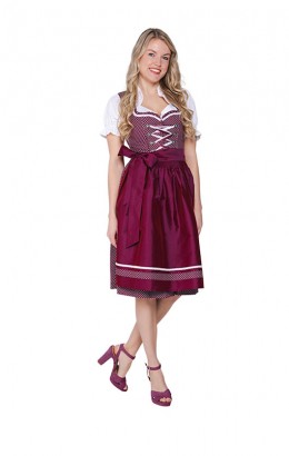 Dirndl jurkje 3-delig weinrot 100% katoen