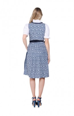 Dirndl jurkje 3-delig blauw bloemen polka dot 100% katoen