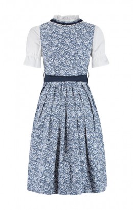 Dirndl jurkje 3-delig blauw bloemen polka dot 100% katoen