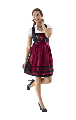 Dirndl zwart - wijnrood incl. blouse