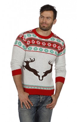 Kersttrui wit met rendieren unisex