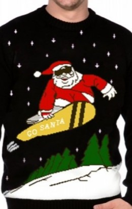 Kersttrui zwart snowboard Santa (netto)