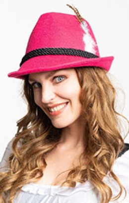 tirolerhoed roze met veer