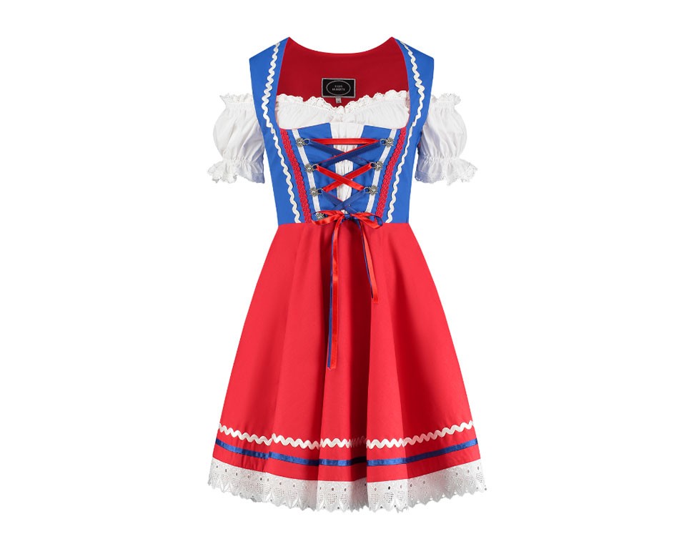 Dirndl jurkje 2-delig blauw-rood