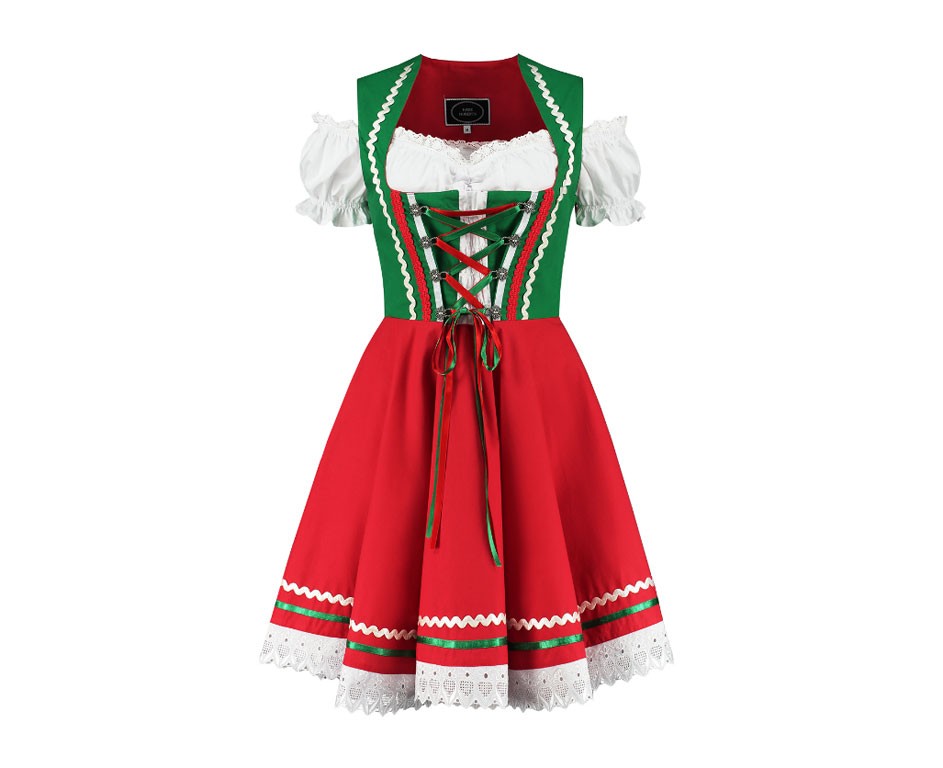Dirndl jurkje 2-delig groen-rood
